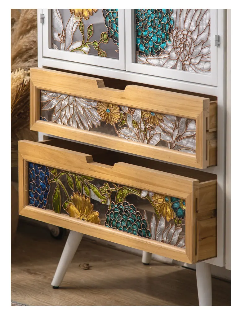 خزانة جانبية لتناول الطعام بلون المينا الأمريكية المرسومة يدويًا، وغرفة شاي، وخزانة صدر فاخرة خفيفة من الزجاج المقاوم للغبار #6