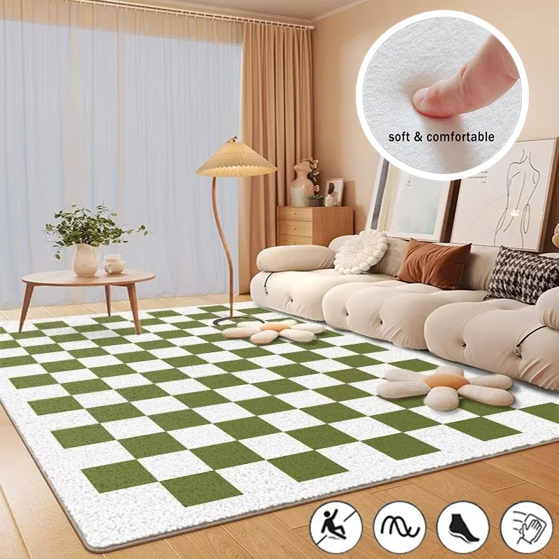 Modern Living Room Large Carpet Checkerboard Plaid Decoration Floor Mat Sofa Mat Coffee Table Rug Bedroom Comfortable Soft Rugs