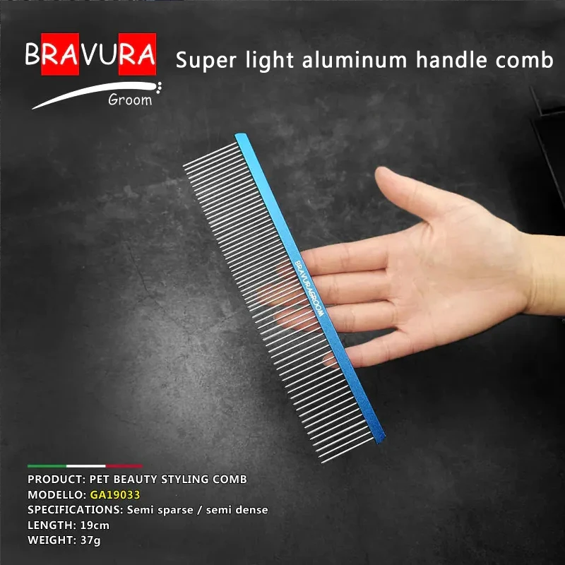 BAVURA Pet Dematting Comb - Stainless Aluminum alloy Steel Pet Grooming Comb for Dogs and Cats Gently Removes Loose Undercoat,