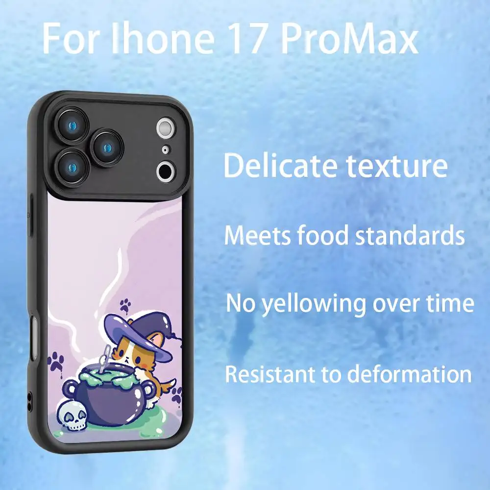 Cartoon Corgi schattig telefoonhoesje voor iPhone 17,16,15,14,13,12,Pro,Max,Plus,E,SE4,Air, amaril zwart volledige dekking TPU