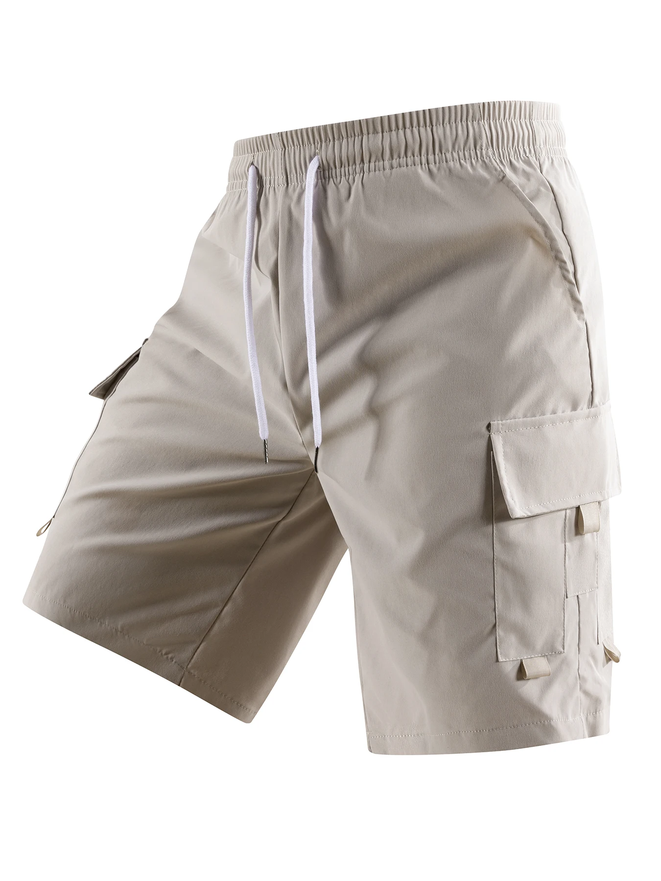 Mens Lightweight Buckle Decor Cargo Shorts Multi Pockets Drawstring Elastic Waist Summer Outdoor Casual Loose Short Trousers