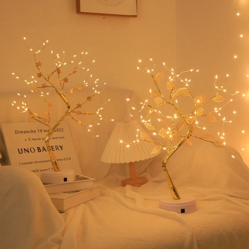 Room Decoration Night Lights Christmas Tree LED Table Lamps Creative Copper Wire Pearl Tree Night Lights Gift Romantic Lights