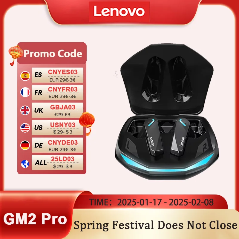 

Choice Lenovo GM2Pro HD Call Dual Mode Gaming Headset Wireless Bluetooth 5.3 Earphone HiFi Low Latency Music Headphones XT86pro