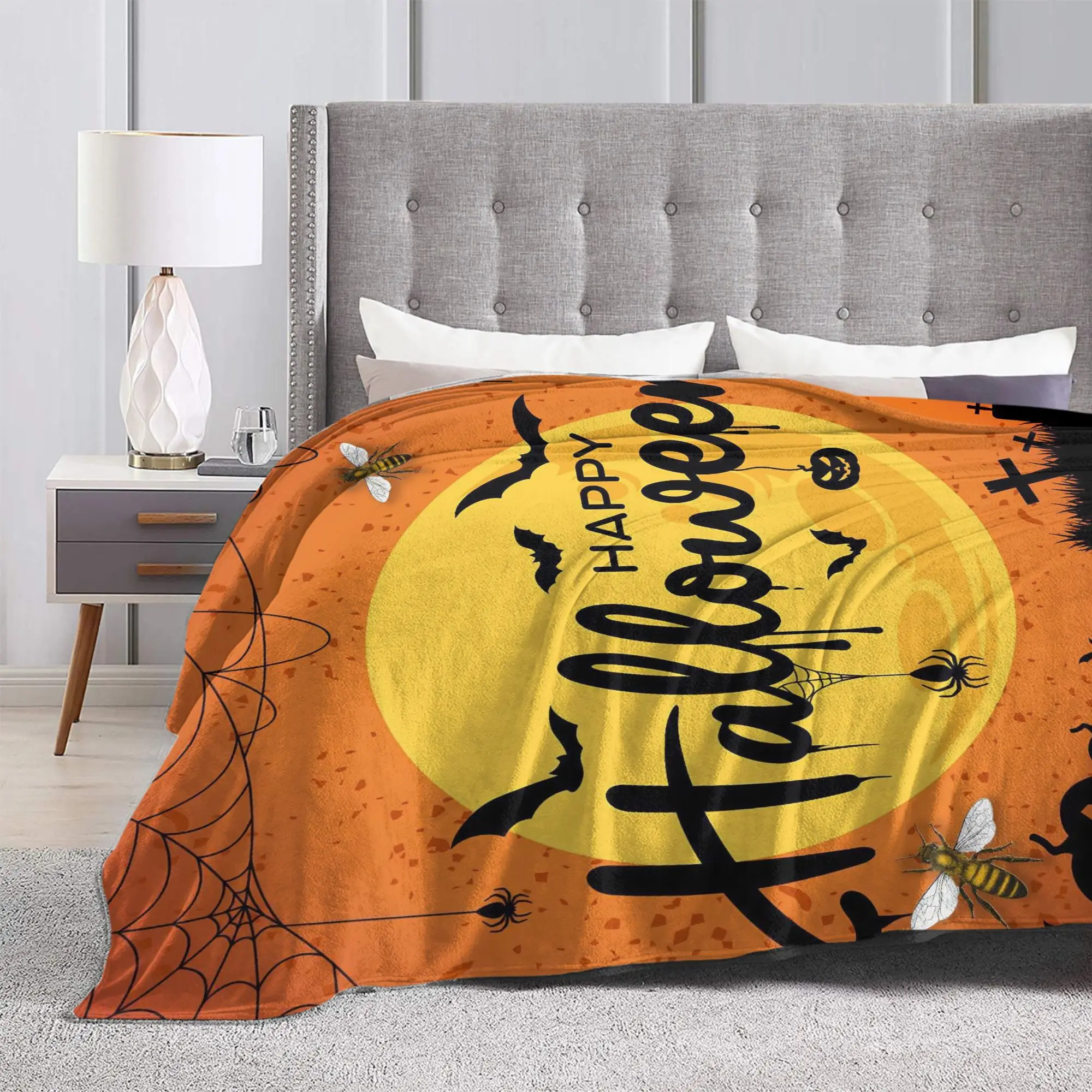 Halloween Knitted Blankets Ghost Spider Web Flannel Throw Blanket Summer Air Conditioning Personalised Lightweight Bedspread