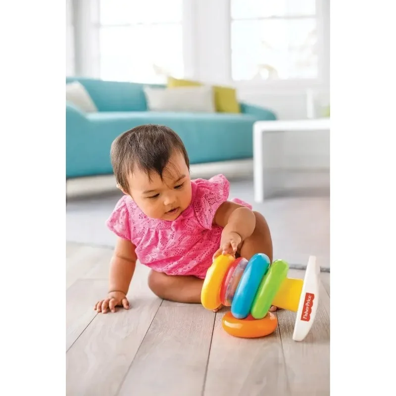 0-36 Months Educational Toys Baby Stack Up Nesting Rainbow Tower Ring Learning Brilliant Basics Rock-a-Stack Rattle Toy