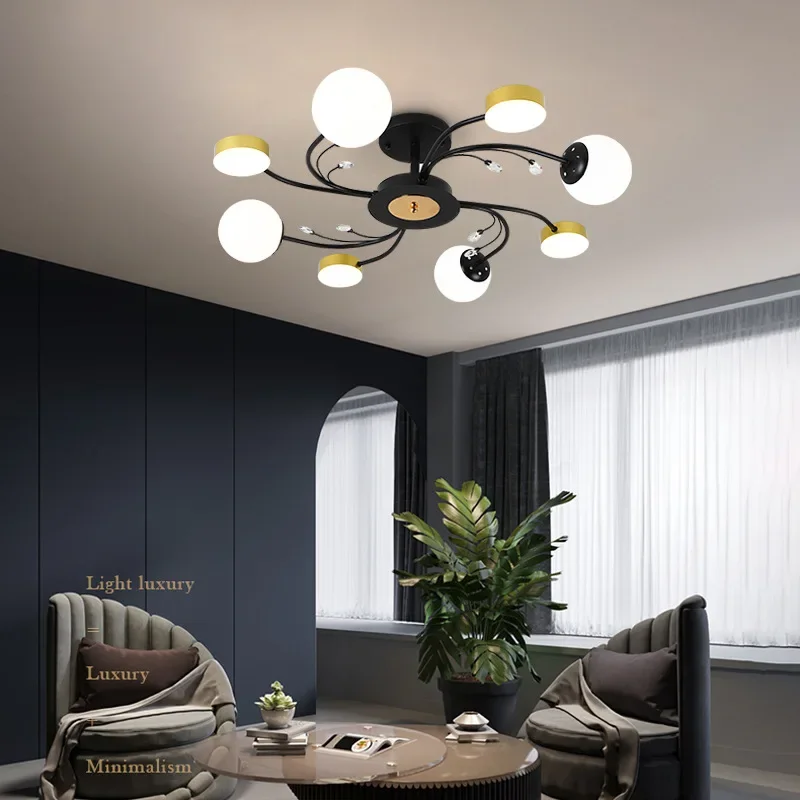 Modern Glass Ball Ceiling Chandelier Black for Bedroom Living Rroom Children\'s Pendant Lamp Minimalist Decor Lusters Luminaires