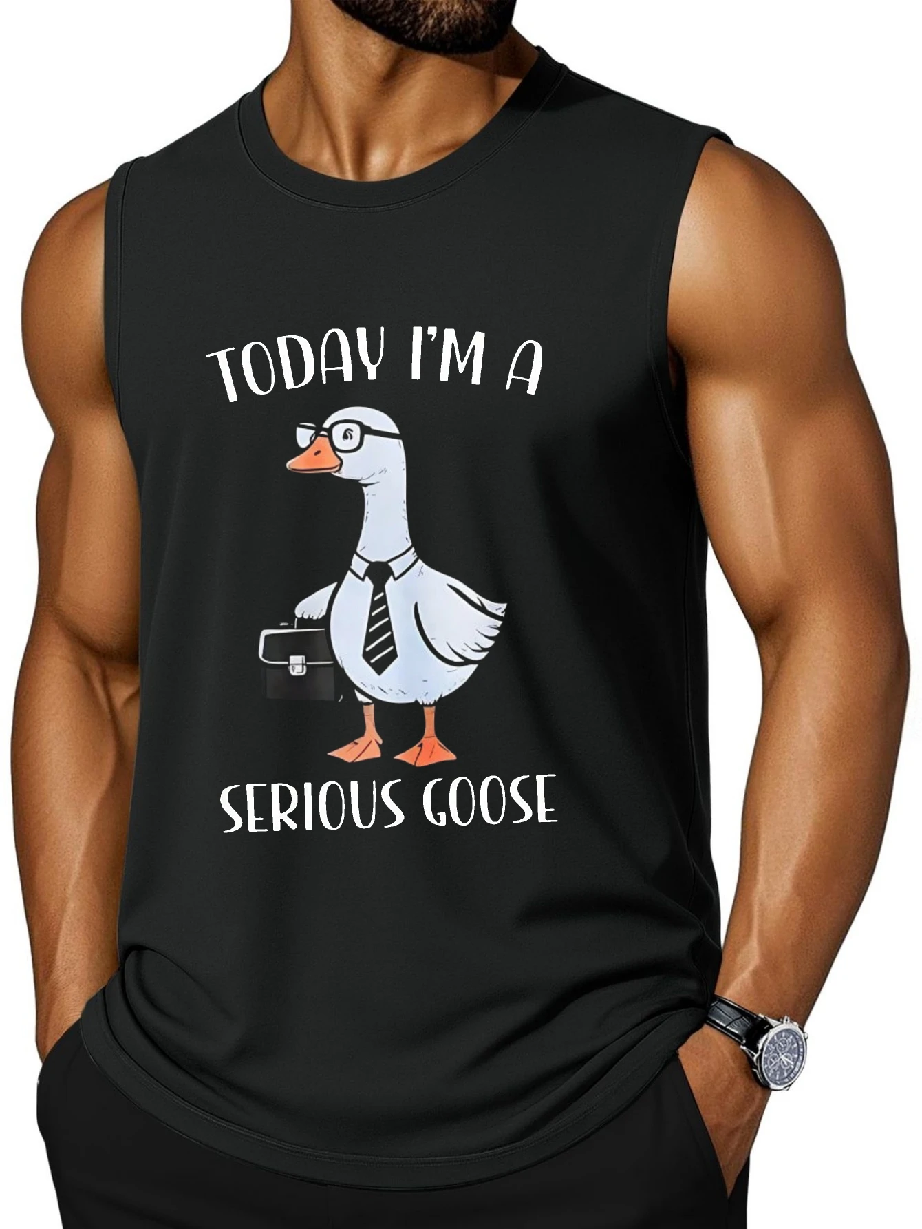 CLOOCL Today I am a serious goose print vest, débardeur de sport tendance, haut décontracté d'été pour hommes