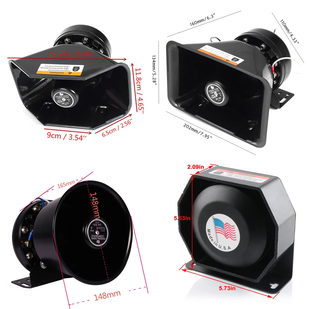 Car Police Siren Speaker 200W 12V 24V Emergency Warning Car Horns Super Loud Alarm Siren Sound Tone Police Fire Horn Loudspeaker