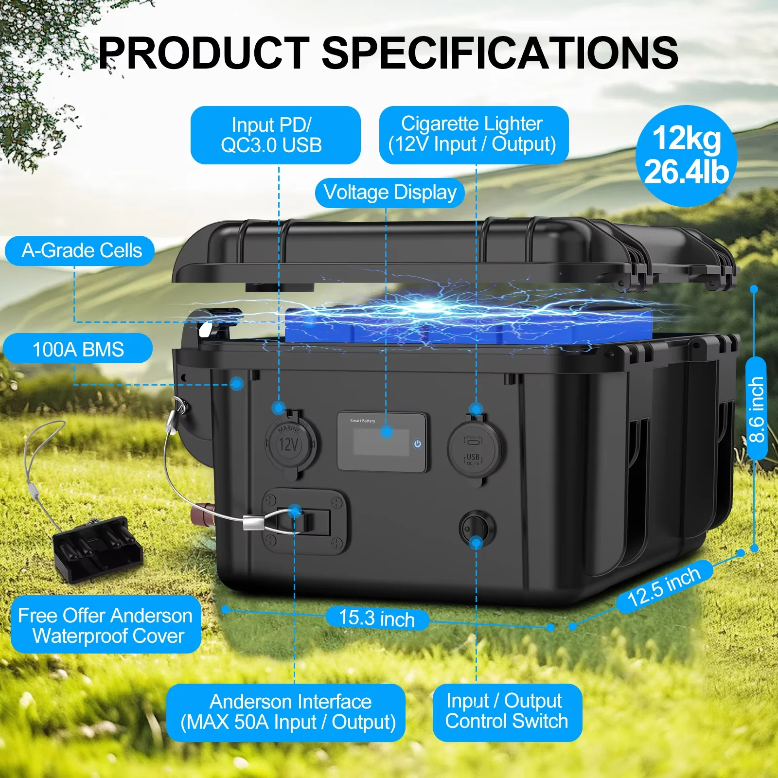 LFPO4 بطارية حزمة 100/120/150Ah LFP بطاريات BMS قابلة للشحن 36v100ah 150AH مقاوم للماء البحرية RV معدات التخييم في الهواء الطلق