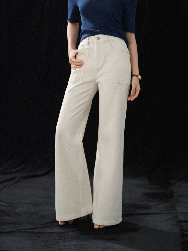Women High Waist Flare Jeans Straight Leg Denim Pants Slim Fit Vintage Pocket Design Long Pants Casual Summer Daily Outfit Lady