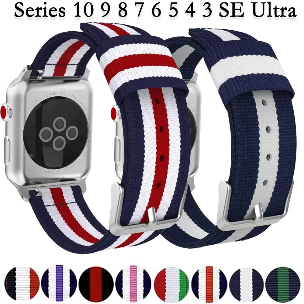 Sports Nylon Strap for Apple Watch 10 9 8 7 6 5 4 SE 42mm 46mm 45mm 41mm 40mm 44mm Ultra 49mm wristband Breathable Bracelet band