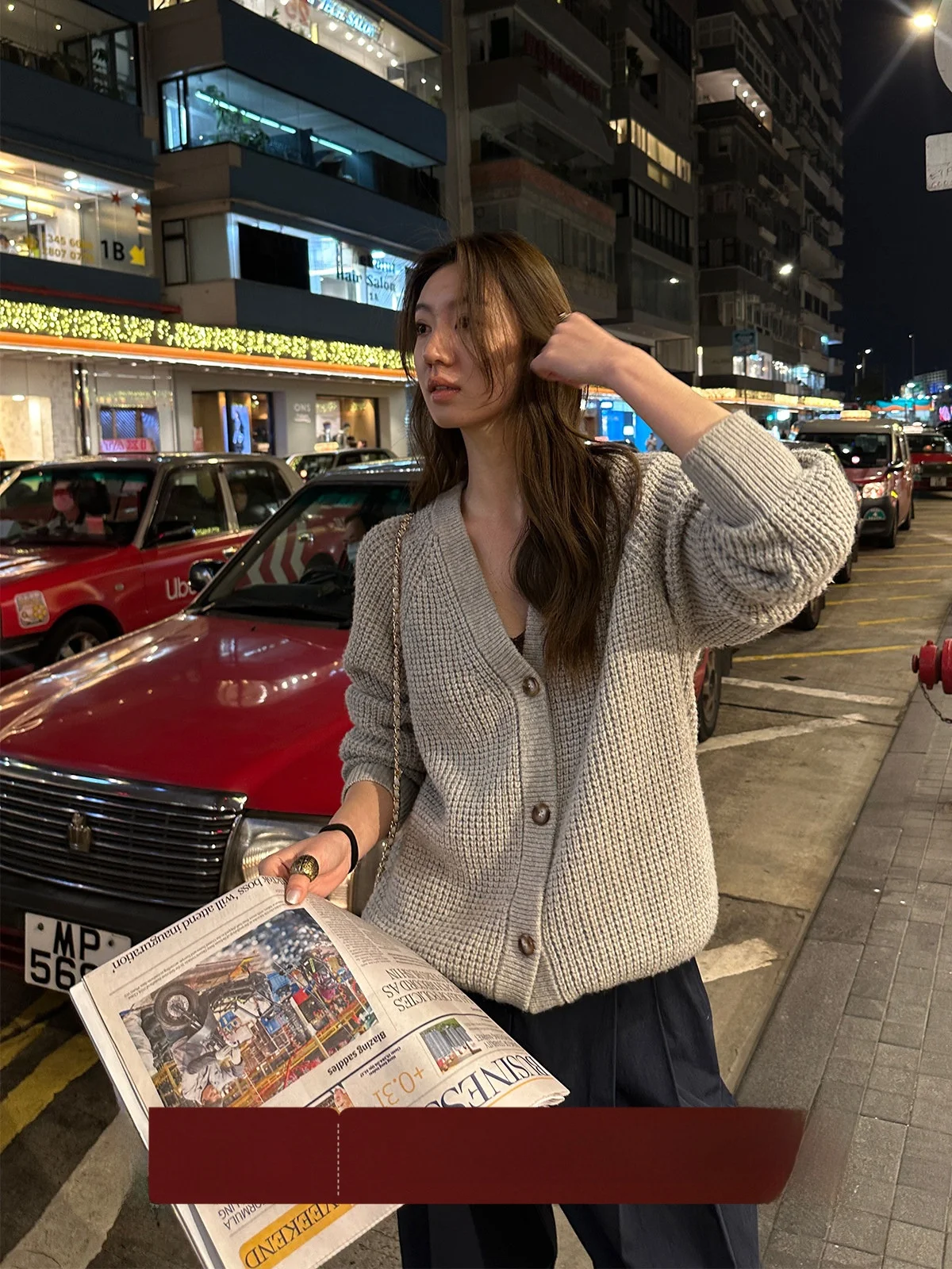 

Женский вязаный кардиган Ele ey с V-образным вырезом, свободный свитер с длинными рукавами, модный весенний повседневный стиль, однотонный, для работы и отдыха