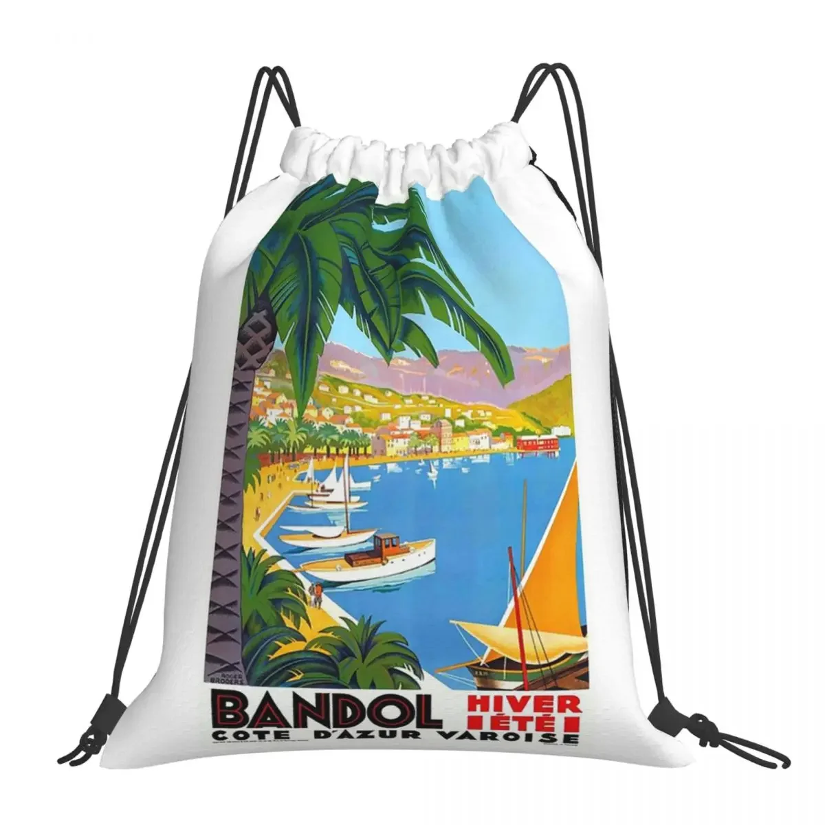 1932 FRANCE Bandol Cote D'Azur Travel Poster Backpacks Drawstring Bags Drawstring Bundle Pocket Storage Bag BookBag For Travel