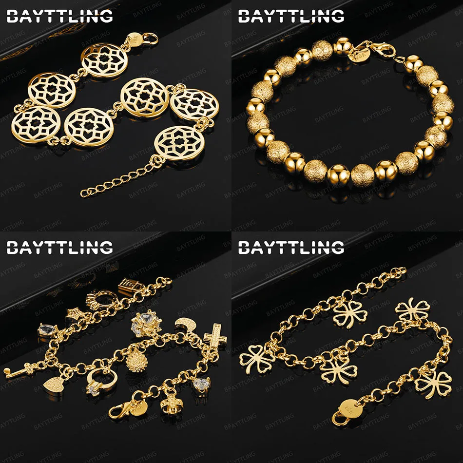 

Fashion 925 Sterling Silver 18K Gold Exquisite Four Leaf Clover Flower Pendant Bracelet Women's Accessories Elegant Jewelry