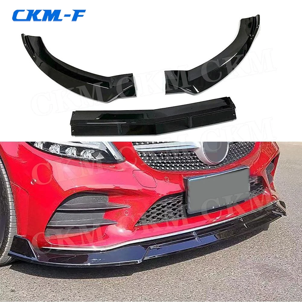 

3PCS ABS Piano Black Car Front Bumper Lip Spoiler Chin Splitters For Mercedes Benz W205 C205 C200 C300 C43 AMG 2014-2019