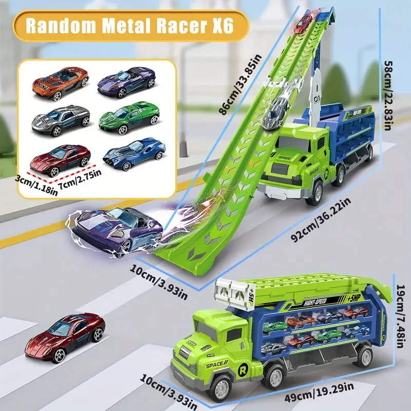 Racetrack-Auto-Untersetzer-Typ, Raketenlift-Spielzeug, verwandelnde Rennwagen-Kombination, Weihnachtsgeschenk für Weihnachten, Erntedankfest, Geburtstag