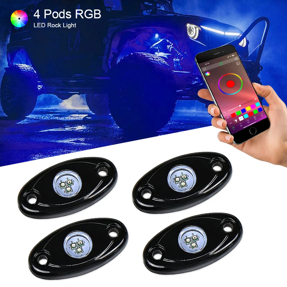 

OVOVS 4 шт. Универсальный индивидуальный RGB светодиодный автомобильный подсветка с беспроводным управлением светодиодный RGB рок-светильник для Jeep Off Road Car Atv Utv