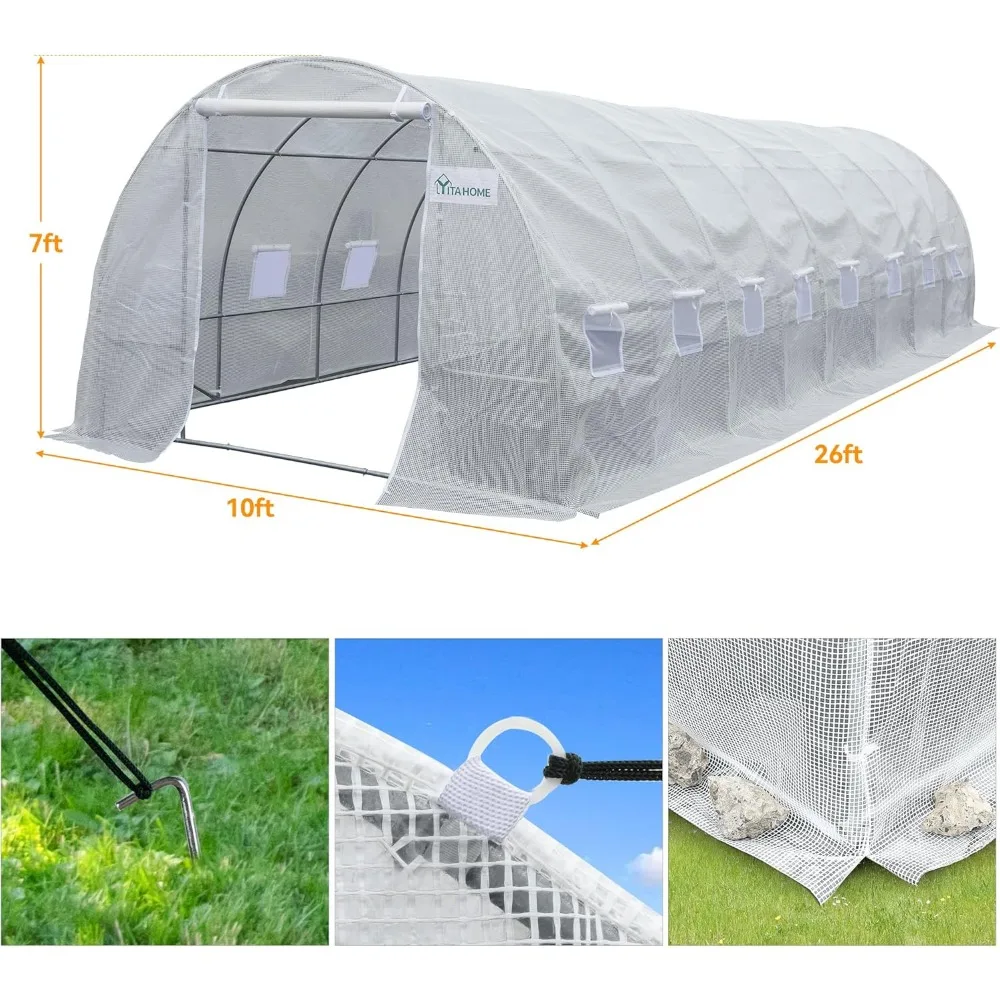 Greenhouse large walk-in greenhouse tunnel greenhouse garden upgrade galvanized steel pile rope zipper door 9 horizontal bars