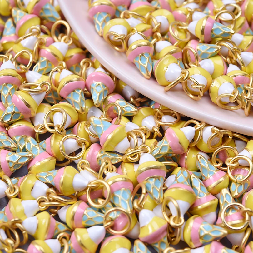 5pcs/Lot Retail Girl Accessories Food Ice Cream Cake Enamel Charms For Jewelry Making Supplies Candy Pendant Chinese Gold Color
