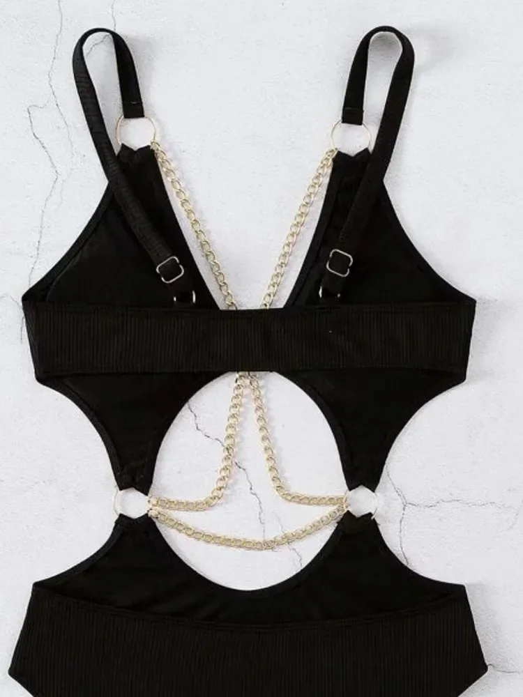 Sexy, solide, rückenfrei, aushöhlen, Bikini, Damen-Badeanzug, hohe Taille, Strand-Stil, Bikinis, 2025, neue Sommer-Bademode, einteiliger Badeanzug