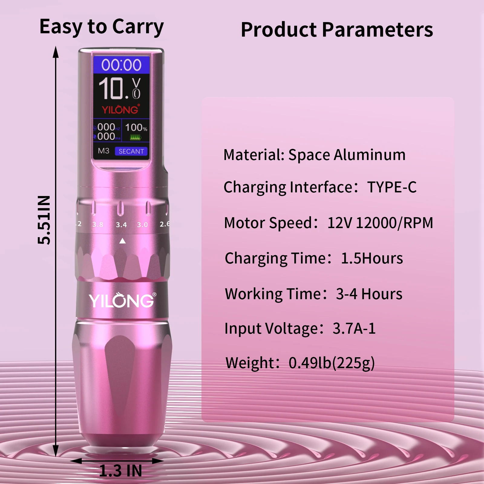 YILONG Wireless Tattoo Pen Machin12000RPMBrushlessMotor 2.2-4.2mm Adjustable Stroke Display Charge Tattoo Gun Permanent Makeup