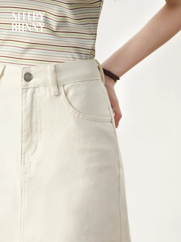 

High Waist Denim A-Line Skirt Women Summer Casual Embroidered Jean Mini Skirt Slim Fit Cute Short Skirt Pockets Daily Streetwear