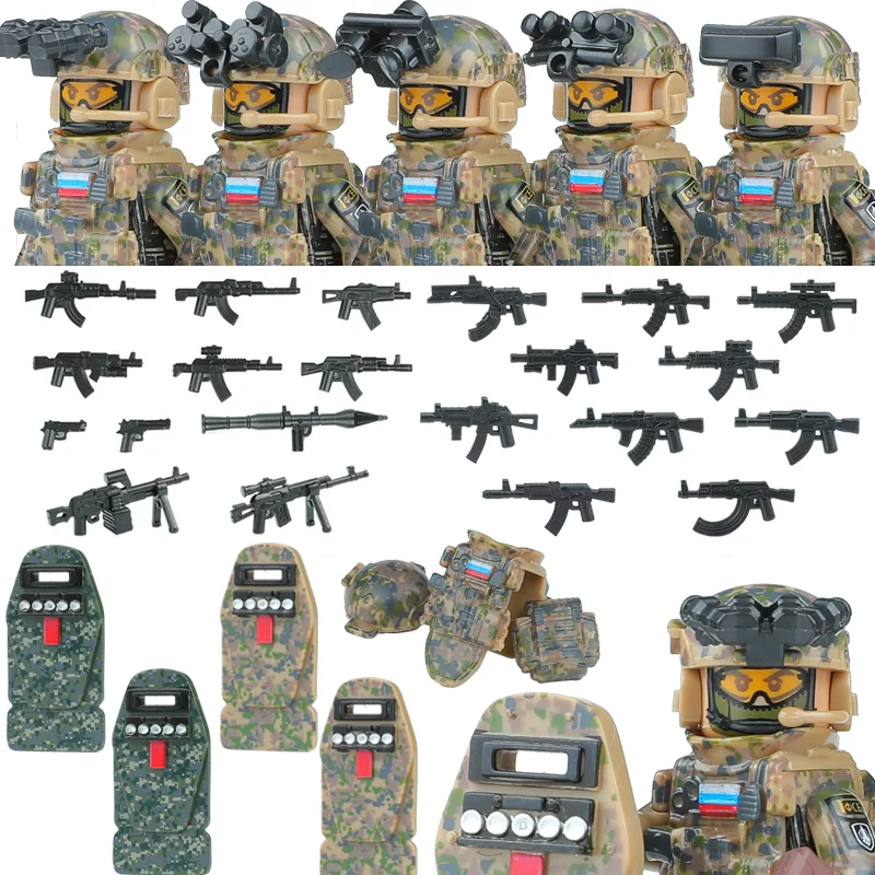 City Police Russia Alpha Commando Special Forces Figures Building Blocks Combat Uniform Army Soldier Military Weapon Bricks Toys