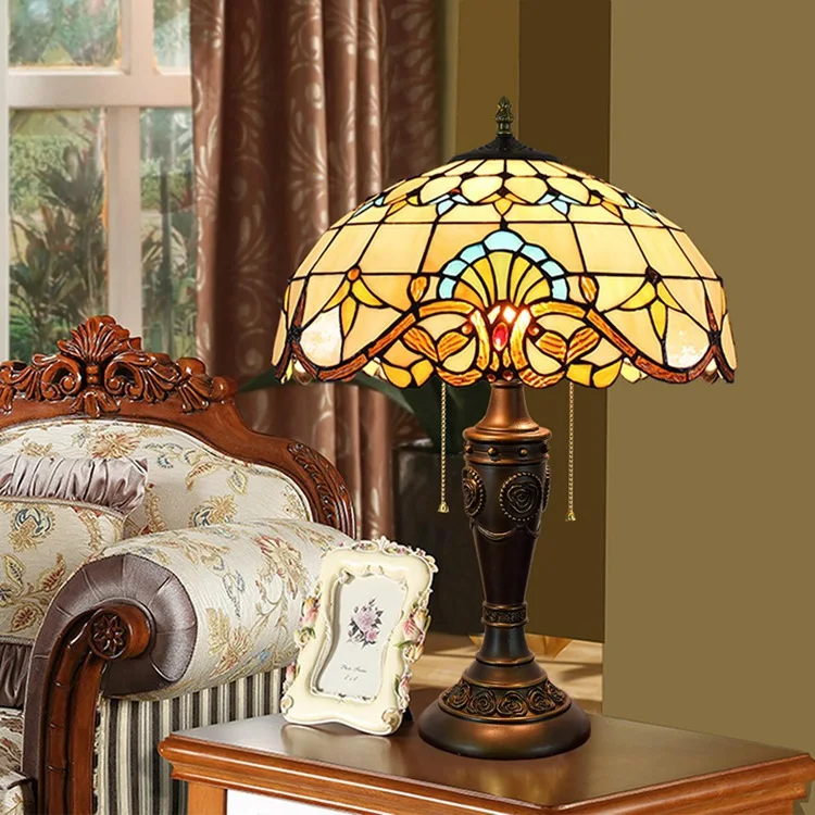 

Tiffany Desk Lamp Resin Base 16 Inches Creative Stained Glass Baroque Style Led Desk Lamp