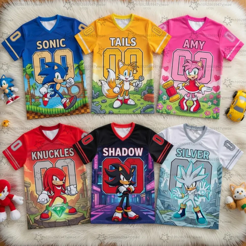 Camisetas de fútbol Sonic para hombre y mujer, camisetas deportivas con cuello en V para adultos/niños, camiseta de fútbol Sonic Cosplay para adultos y niños, 2026