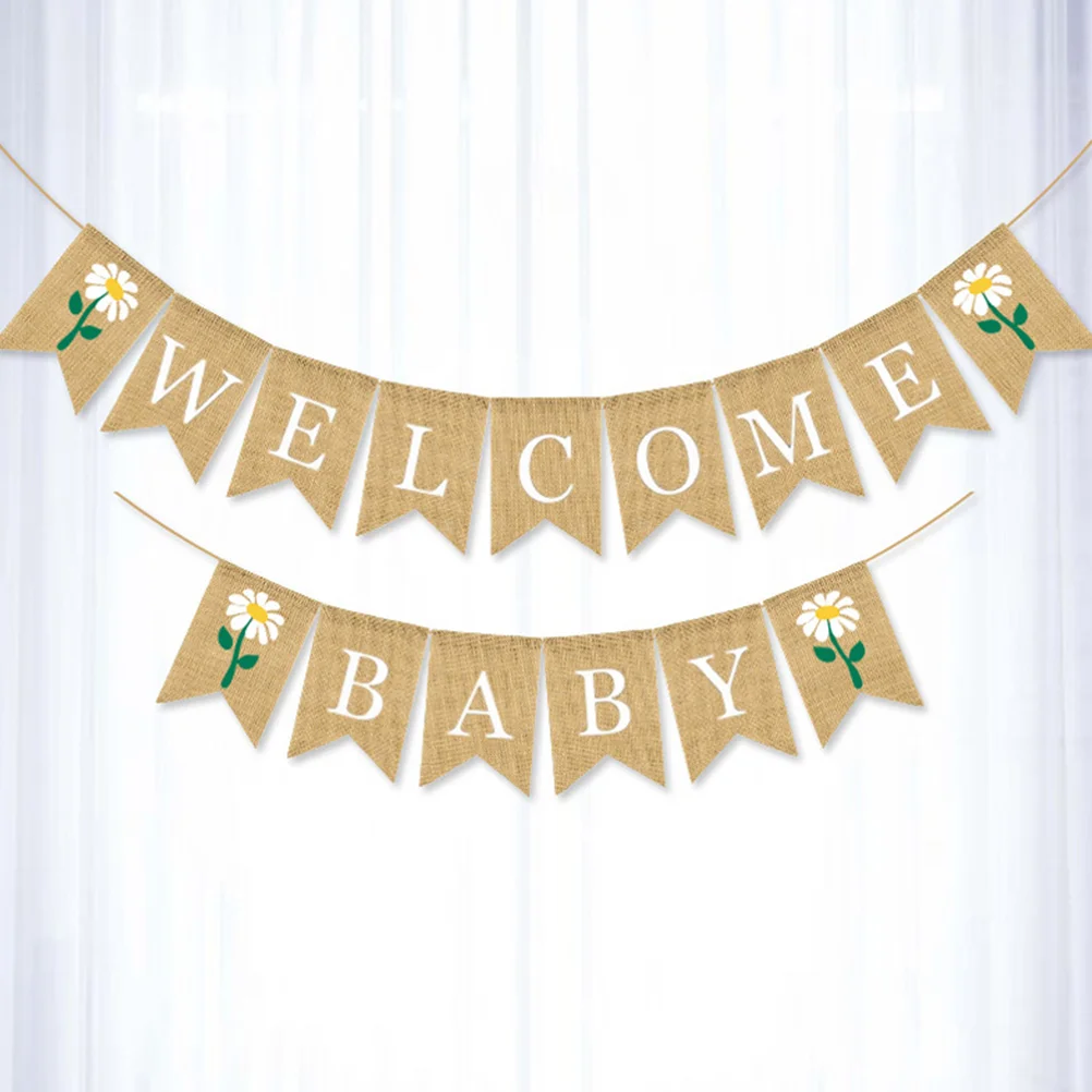 

2pcs Linen String Flag Stylish B Party Adornment Baby Shower Banner Swallowtail Hanging Decoration Festive Atmosphere