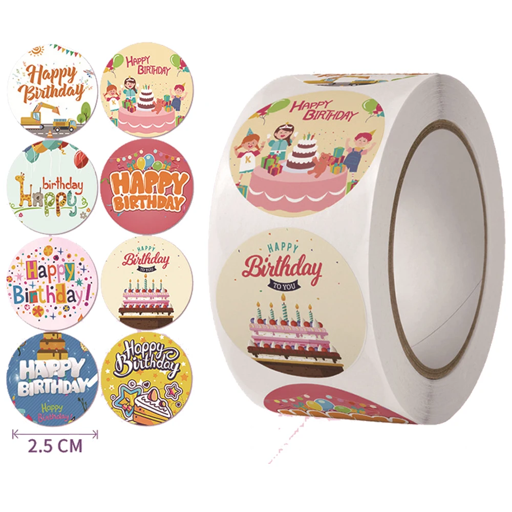 500pcs Cute Happy Birthday Stickers for Kids Birthday Party Gift Package Decoration Envelope Sealing Label Scrapbooking Stickers