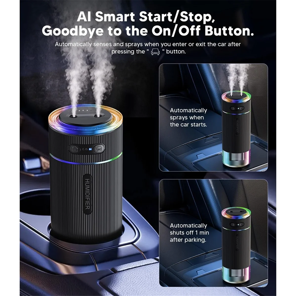 ABXHH Portable Small Humidifier for Bedroom, Dual Nozzle Large Cool Mist, Mini Personal Desk Air Humidifiers for Travel Black