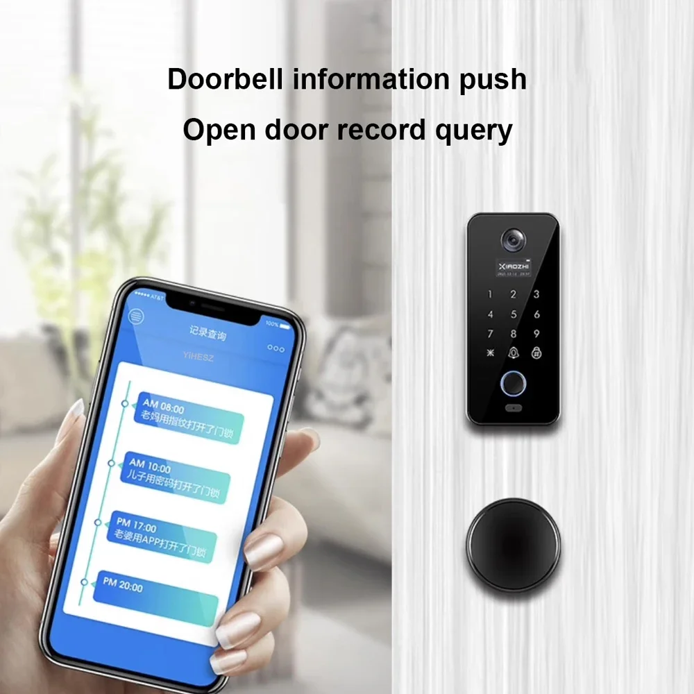 Tuya-顔認識ロック,指紋ドアロック,パスワード,スマートカード,Bluetooth,内蔵ドアベル,HDのぞき穴