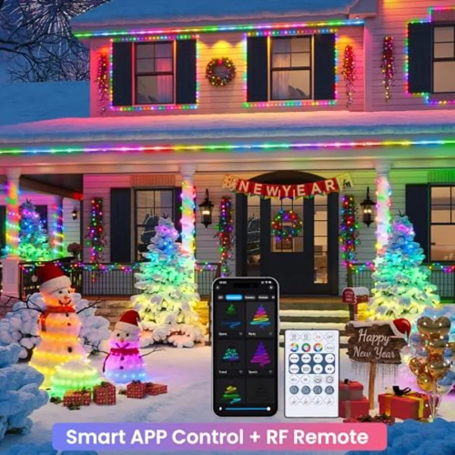 RGB Color Changing Rope Lights Outdoor 66ft 200LED Smart String Lights with Remote and APP Control Waterproof Music Sync Rope L