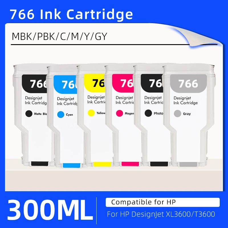 

Чернильный картридж 300 мл 766, совместимый с принтером HP DesignJet XL 3600 T3600 с чернилами и чипом P2V94A P2V89A P2V90A P2V91A