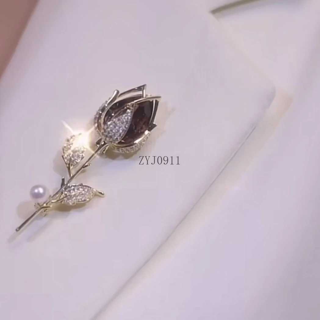 Blumenpullover, Mantel, Tulpenbrosche, High-End-Corsage-Anstecknadel für Damen