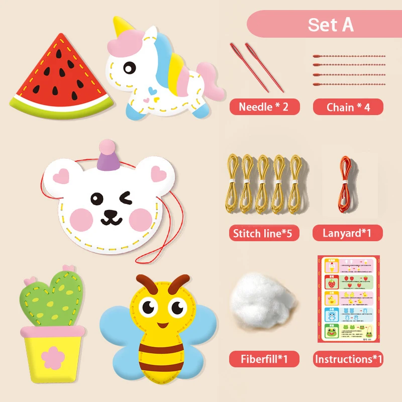 Kit de costura para iniciantes crianças artes artesanato bonito dos desenhos animados projetos diy de bonecas de animais de pelúcia pingente bolsa de ombro brinquedos rosqueados