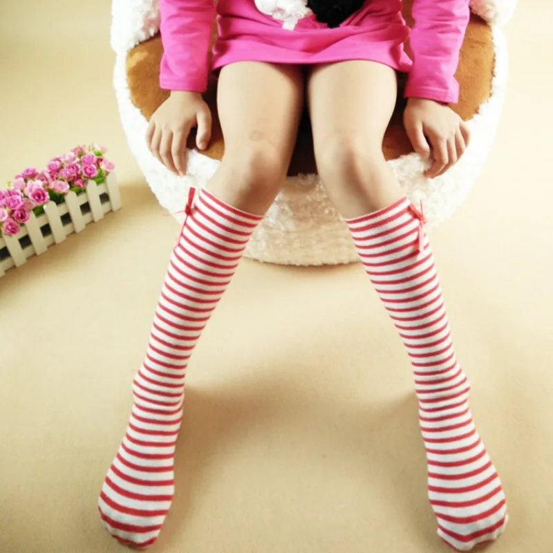 Spring Autumn Girls Socks Fashion Casual Cotton Knee High Socks Baby Kids Princess Long Knee Sock Striped School Sports Socks