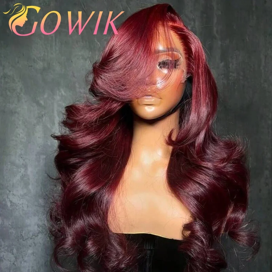 

250 Плотность 99j Бордовый парик из натуральных волос 13x6 Hd Парик из натуральных волос на фронтальной части шнурка Настоящий бразильский предварительно сорванный парик фронта шнурка для женщин