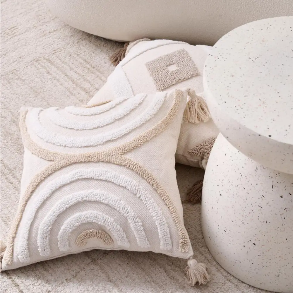 Boho Throw Pillow Boho Textured Throw Pillow Covers with Braided Rope Pattern Tassels Woven Tufted Farmhouse for Sofa for Office