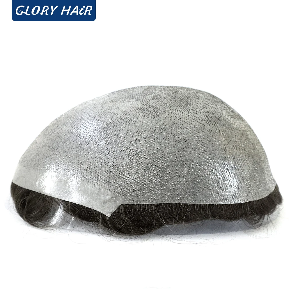 TSV - 0.08 - 0.10 ملم شعر مستعار رقيق شعر بشري هندي بدلة رجل جميع شعر مستعار بحلقة على شكل حرف V للعقل #3