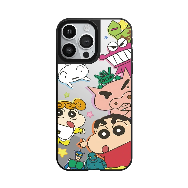 Anime Crayon Shin-chan Mirror Phone Case With MagSafe For iPhone 16 15 14 13 12 Pro Max Plus Anti-drop Shockproof Back Cover