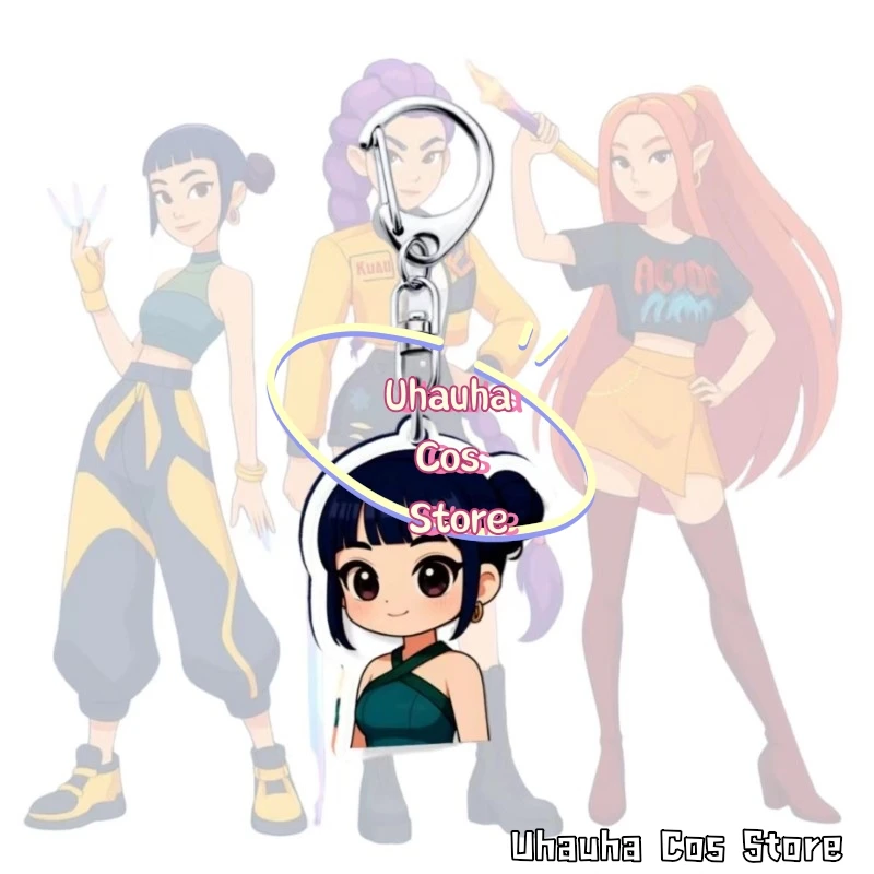 {Uhauha Cos} Akpop شيطان هنتر زوي تأثيري حلي سلسلة مفاتيح مصنوعة من الأكريليك لومي ميرا أنيمي البضائع على ظهره سحر الهالوين