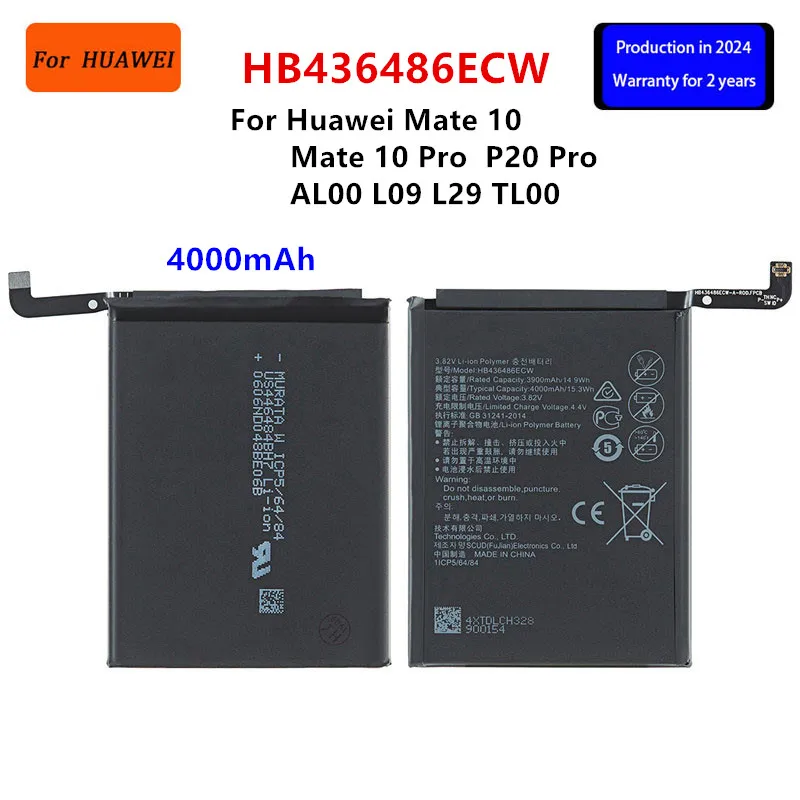 

Orginal HB436486ECW 4000mAh Battery For Huawei Mate 10 Mate 10 Pro /P20 Pro AL00 L09 L29 TL00 Batteries