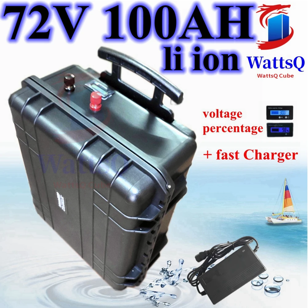 

waterproof 72v 100Ah lithium ion battery li ion with BMS wheel trolley case for 7200W bike tricycle Forklift EV +10A charger