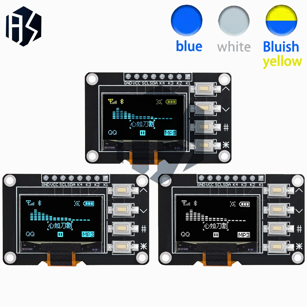 Arduino用OLEDLCDスクリーンボード,4x4キー付きディスプレイ,i2C,ssd1315,iic,白,黄,青,青,12864, 0.96インチ,新製品