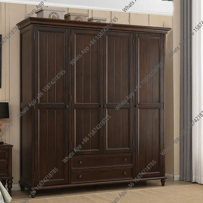 

N64 American retro solid wood wardrobe carved double door wardrobe high-end bedroom European antique old customiza