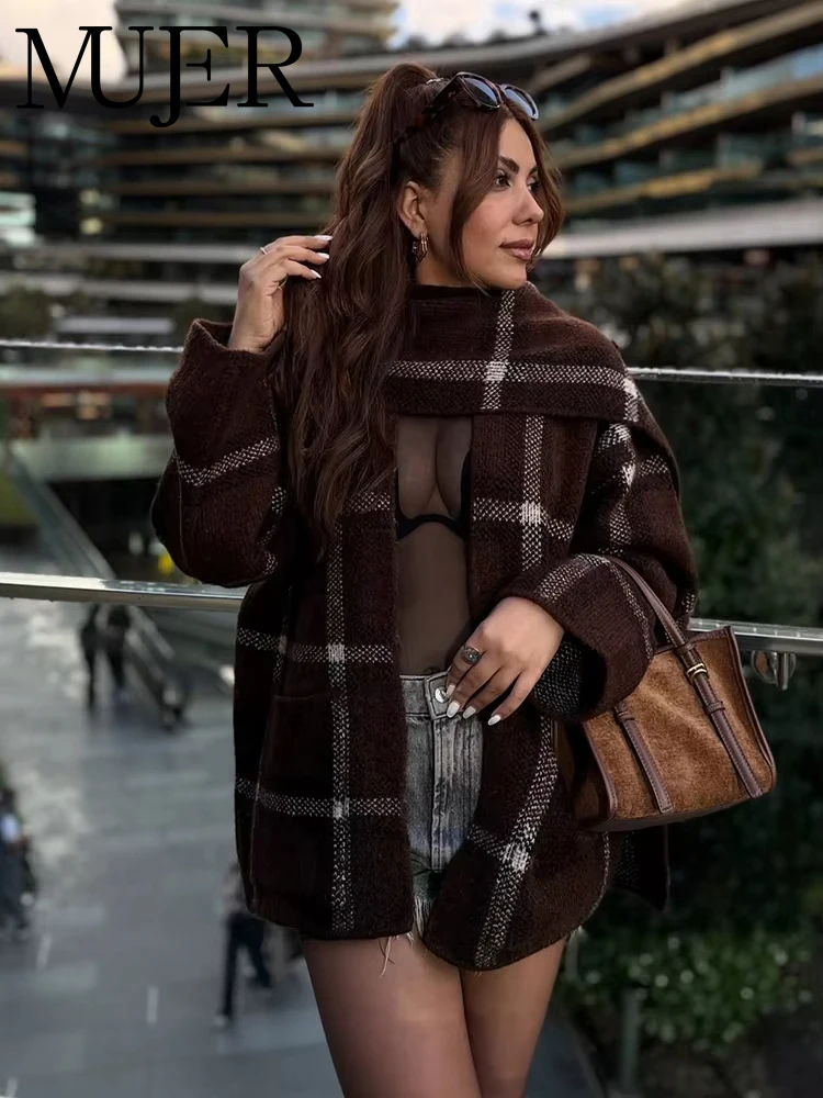 MUJER منقوشة وشاح معاطف للنساء الشتاء مفتوحة معطف طويل المرأة خمر المرأة خندق معطف الشارع الشهير جديد في معاطف وسترات