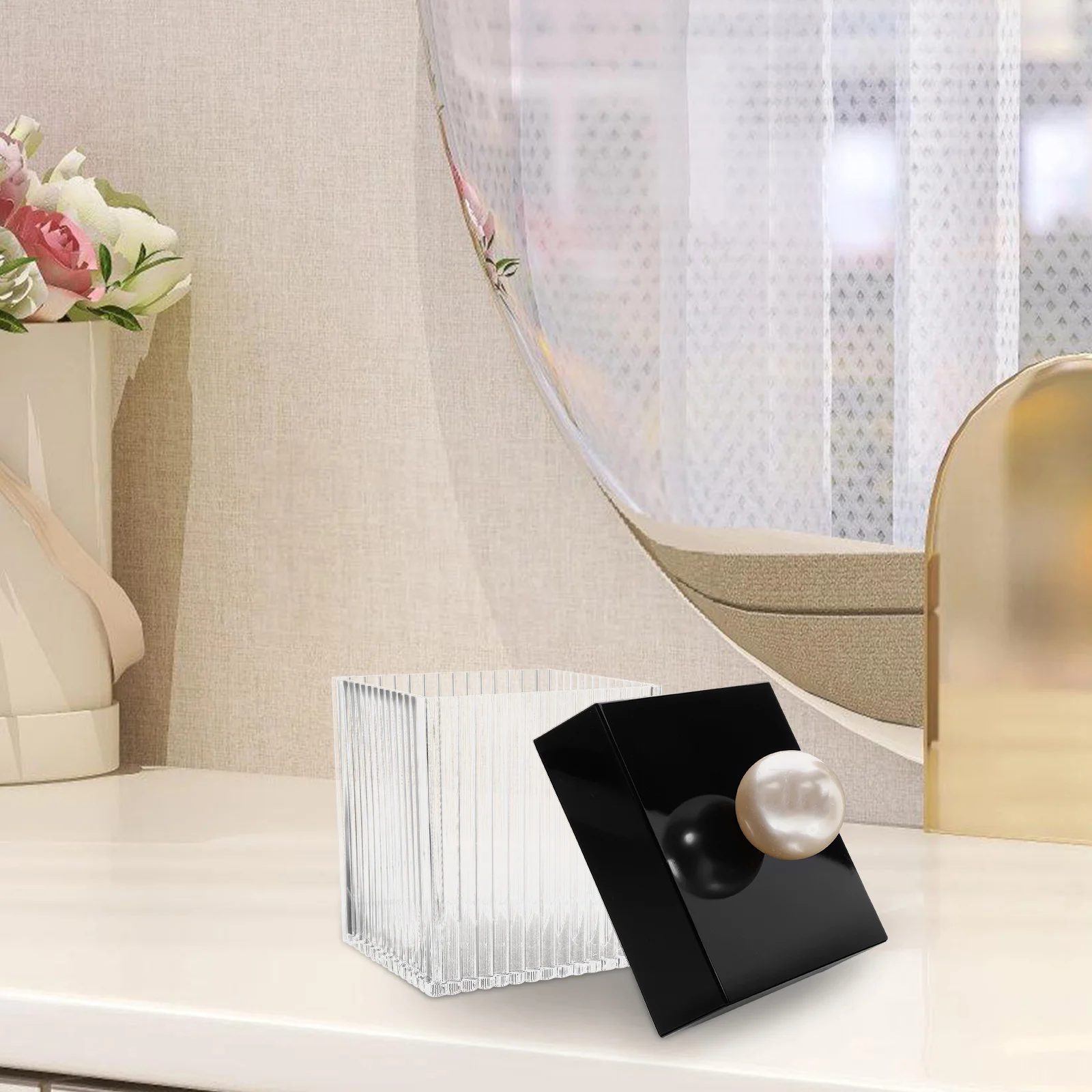 

Acrylic Storage Box Cotton Swabs Holder Dispenser Compact Makeup ganizer Bathroom Accessories Dustproof Desktop Tidy Storage