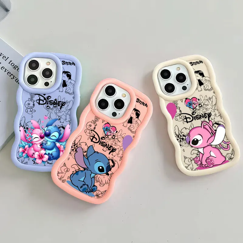 

Lilo Stitch Disney Candy Color Phone Case For iPhone 17 16 15 14 Plus 11 Pro Max 13 12 Mini 17 Air 17E 16E Wave Side Soft Cover